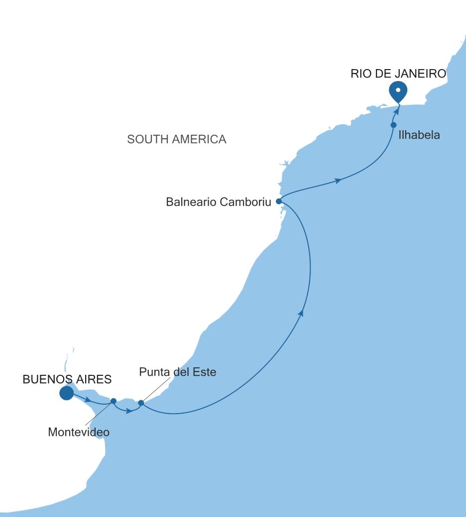 Silver Ray Buenos Aires to Rio de Janeiro voyage RA280217012 itinerary map