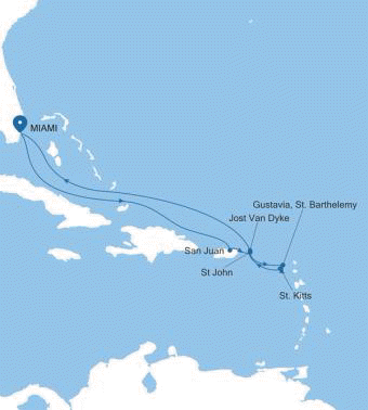 Silversea Cruises Silver Shadow Map 2026 Miami, FL to Miami, FL