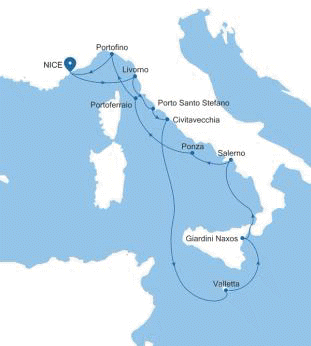 Silversea Cruises Silver Shadow Map 2026 Nice to Nice