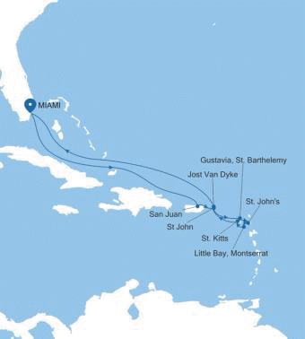 Silversea Cruises Silver Shadow Map 2026 Miami, FL to Miami, FL