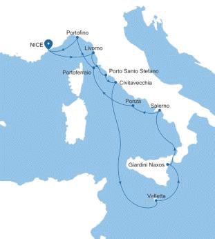 Silversea Cruises Silver Shadow Map 2026 Nice to Nice