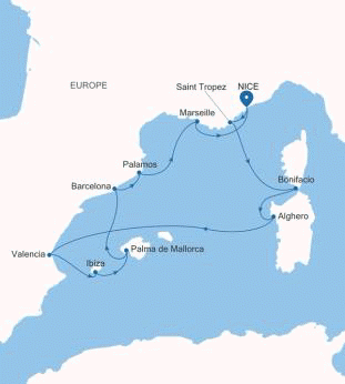Silversea Cruises Silver Shadow Map 2026 Nice to Nice