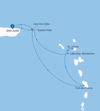 Silversea Cruises Silver Shadow Map 2026 San Juan to San Juan