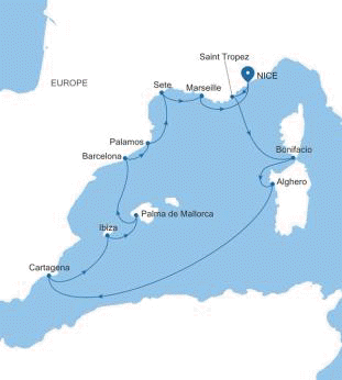 Silversea Cruises Silver Shadow Map 2026 Nice to Nice