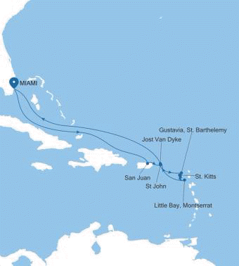 Silversea Cruises Silver Shadow Map 2026 Miami, FL to Miami, FL