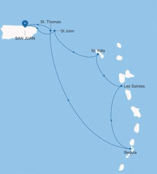 Silversea Cruises Silver Shadow Map 2026 San Juan to San Juan
