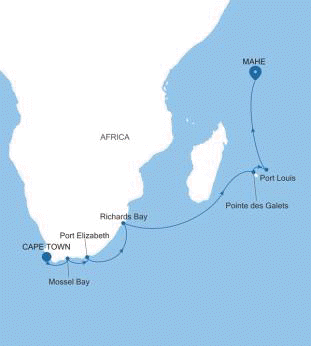 Silversea Cruises Silver Shadow Map 2028 Cape Town to Mahe