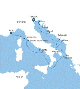 Silversea Cruises Silver Shadow Map 2027 Nice to Fusina (Venice)