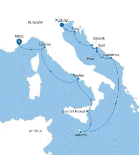 Silversea Cruises Silver Shadow Map 2027 Fusina (Venice) to Nice