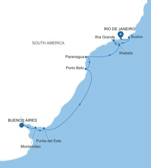 Silversea Cruises Silver Shadow Map 2028 Buenos Aires to Rio de Janeiro
