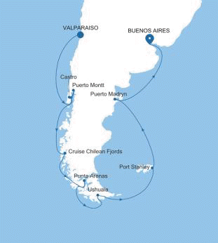 Silversea Cruises Silver Shadow Map 2028 Valparaiso to Buenos Aires
