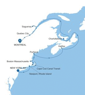 Silversea Cruises Silver Shadow Map 2027 New York, NY to Montreal