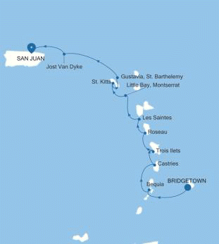 Silversea Cruises Silver Shadow Map 2027 Bridgetown to San Juan