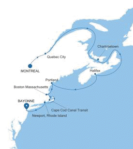 Silversea Cruises Silver Shadow Map 2027 Montreal to Bayonne, New Jersey