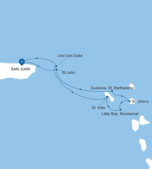 Silversea Cruises Silver Shadow Map 2027 San Juan to San Juan