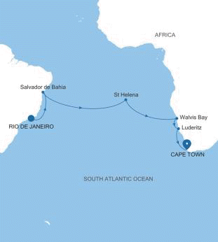 Silversea Cruises Silver Shadow Map 2028 Rio de Janeiro to Cape Town