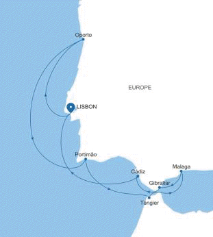 Silversea Cruises Silver Spirit Map 2026 Lisbon to Lisbon