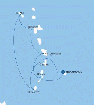 Silversea Cruises Silver Spirit Map 2026 Bridgetown to Bridgetown