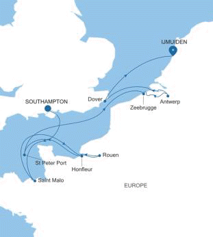 Silversea Cruises Silver Spirit Map 2026 Southampton to Ijmuiden (Amsterdam)