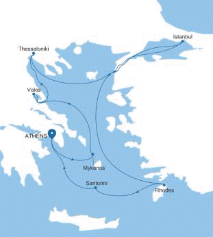 Silversea Cruises Silver Spirit Map 2026 Athens (Piraeus) to Athens (Piraeus)
