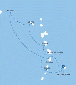 Silversea Cruises Silver Spirit Map 2026 Bridgetown to Bridgetown