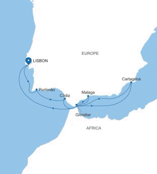 Silversea Cruises Silver Spirit Map 2026 Lisbon to Lisbon