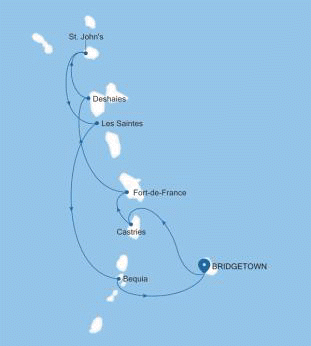 Silversea Cruises Silver Spirit Map 2026 Bridgetown to Bridgetown