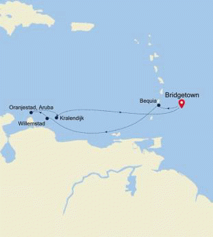Silversea Cruises Silver Spirit Map 2026 Bridgetown to Bridgetown