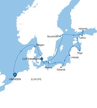 Silversea Cruises Silver Spirit Map 2026 Copenhagen to Ijmuiden (Amsterdam)