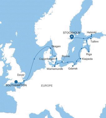 Silversea Cruises Silver Spirit Map 2027 World Cruise Southampton to Stockholm
