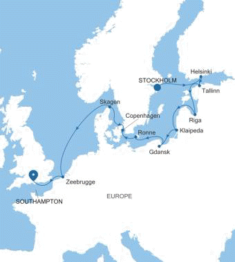 Silversea Cruises Silver Spirit Map 2027 World Cruise Stockholm to Southampton