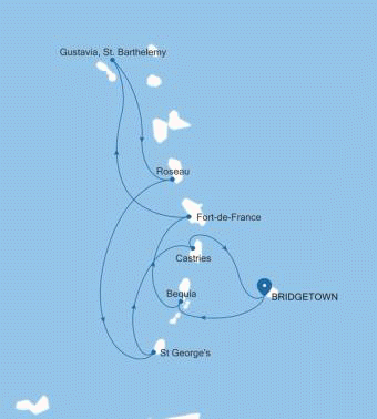Silversea Cruises Silver Spirit Map 2028 World Cruise Bridgetown to Bridgetown