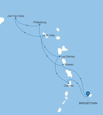 Silversea Cruises Silver Spirit Map 2028 World Cruise Bridgetown to Bridgetown