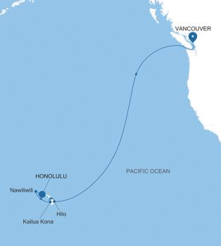 Silversea Cruises Silver Whisper 2027 Map Honolulu, Oahu, Hawaii to Vancouver