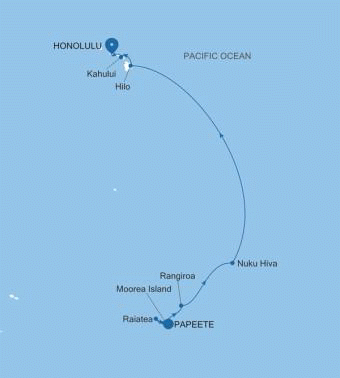Silversea Cruises 2028 Silver Whisper Itinerary 2028 World Cruise Papeete (Tahiti) to Honolulu, Oahu, Hawaii