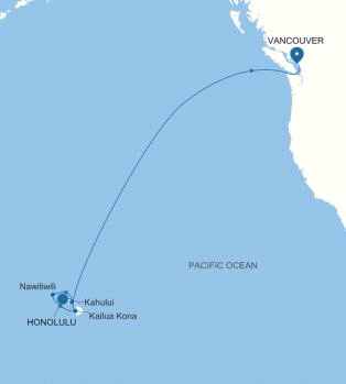 Silversea Cruises Silver Whisper Map 2026 Honolulu, Oahu, Hawaii to Vancouver
