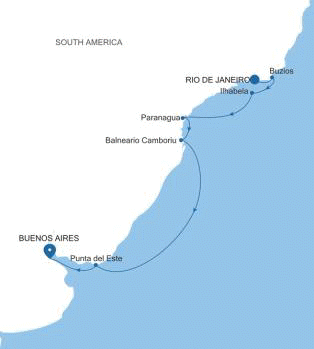 Silversea Cruises Silver Whisper Map 2026 Rio de Janeiro to Buenos Aires