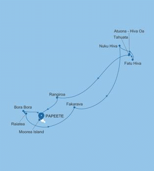 Silversea Cruises Silver Whisper Map 2026 Papeete (Tahiti) to Papeete (Tahiti)