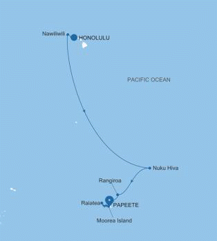 Silversea Cruises Silver Whisper Map 2026 Honolulu, Oahu, Hawaii to Papeete (Tahiti)