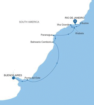 Silversea Cruises Silver Whisper Map 2026 Buenos Aires to Rio de Janeiro