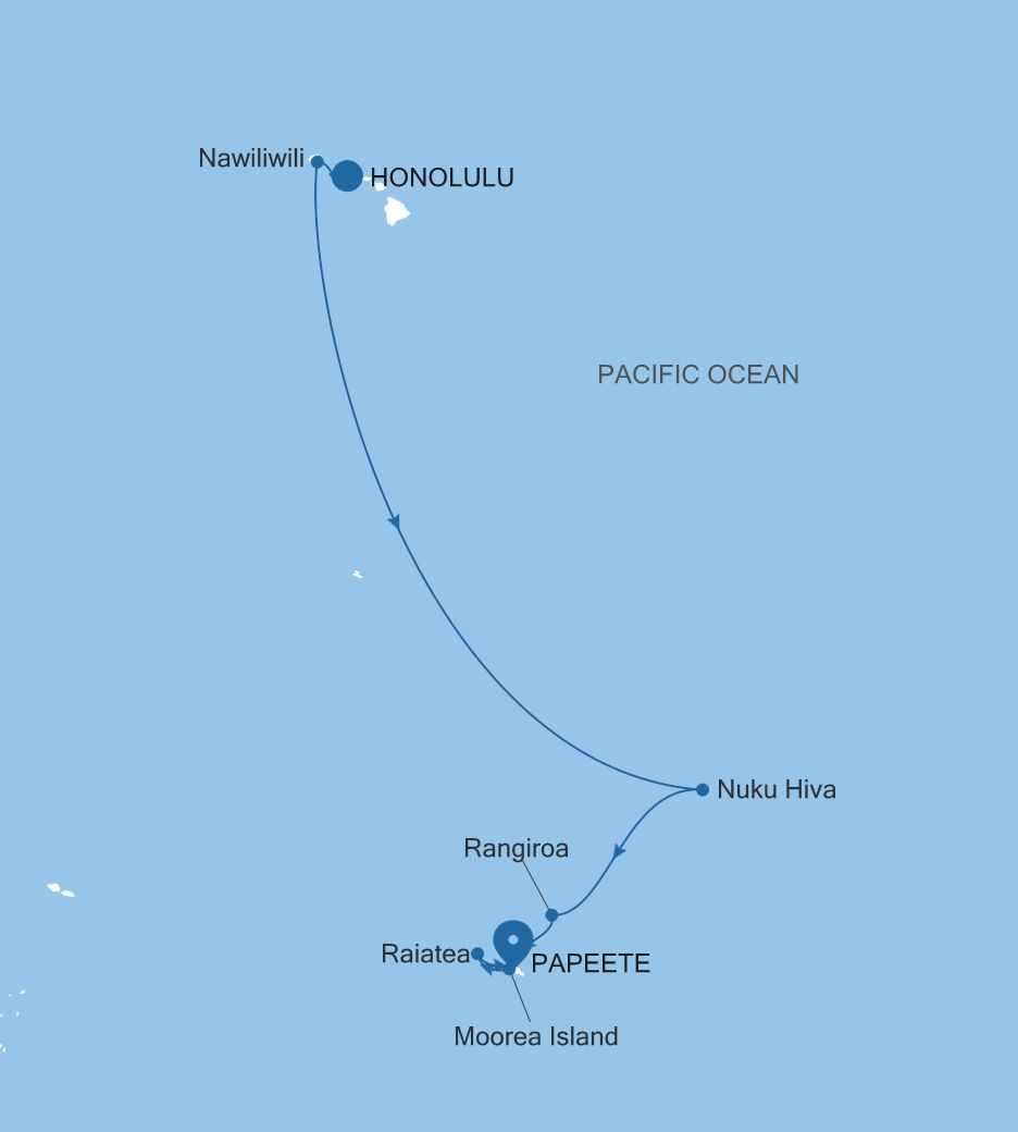 Silver Whisper Honolulu, Oahu, Hawaii to Papeete (Tahiti) voyage WH260913014 itinerary map