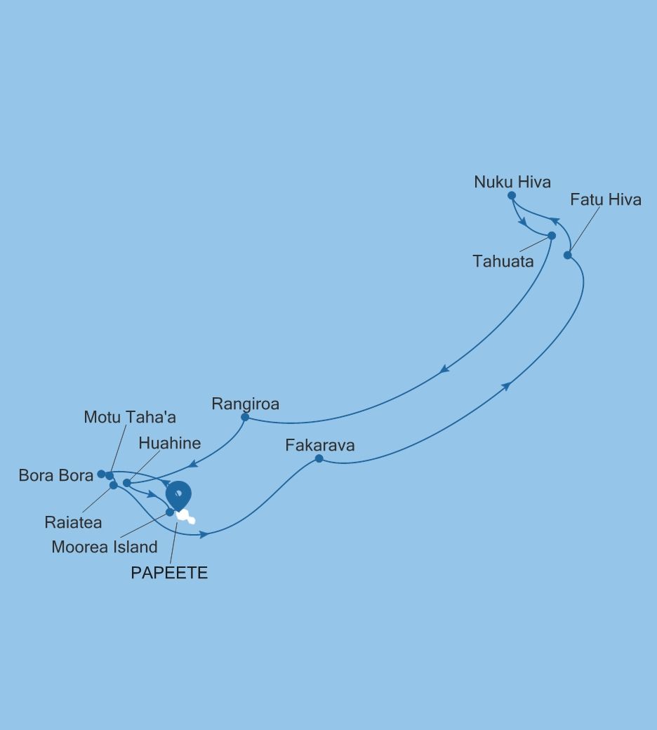 Silver Whisper Papeete (Tahiti) to Papeete (Tahiti) voyage WH261004014 itinerary map
