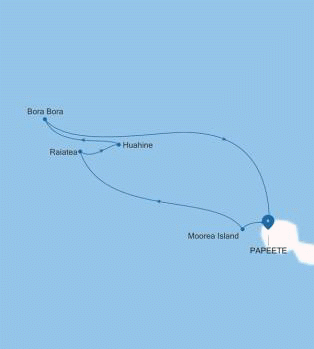 Map of preserved Silver Whisper voyage WH261122007 from Papeete (Tahiti) to Papeete (Tahiti)