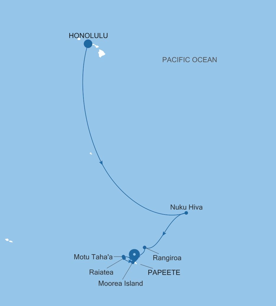Silver Whisper Honolulu, Oahu, Hawaii to Papeete (Tahiti) voyage WH270920013 itinerary map