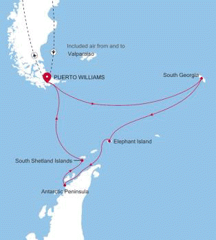 Silversea Cruises Silver Wind Expedition Map 2026 Puerto Williams to Puerto Williams