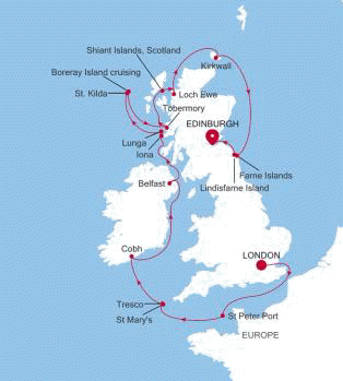 Silversea Cruises Silver Wind Expedition Map 2026 London (Tower Bridge) to Edinburgh (Leith)