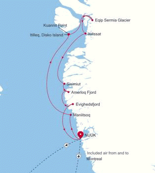 Silversea Cruises Silver Wind Expedition Map 2026 Nuuk (Godthab) to Nuuk (Godthab)