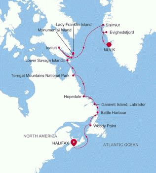 Silversea Cruises 2027 Silver Wind Expedition Itinerary 2027 Nuuk (Godthab) to Halifax, Nova Scotia