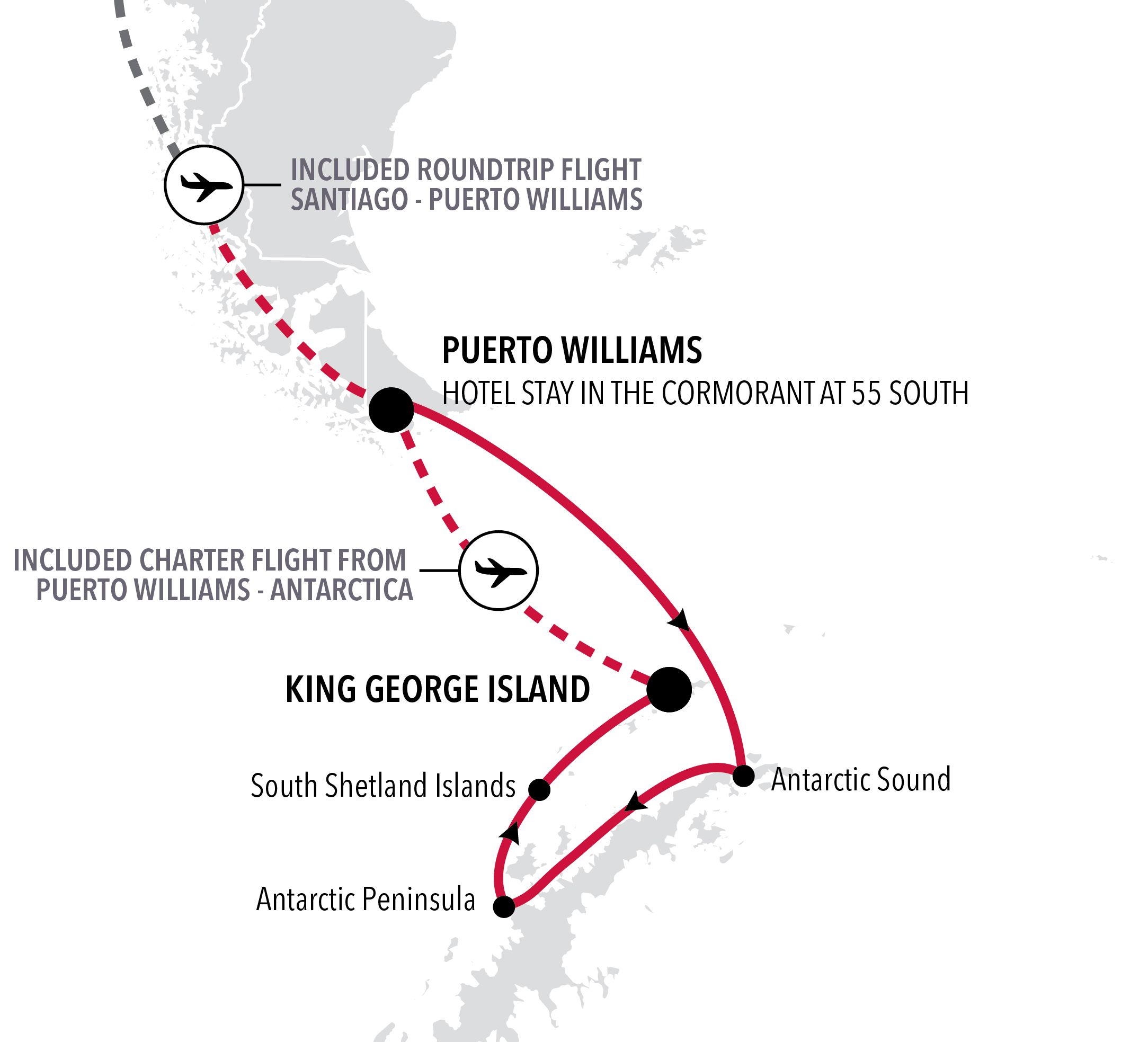 Silver Wind Puerto Williams to King George Island voyage WI270106009 itinerary map
