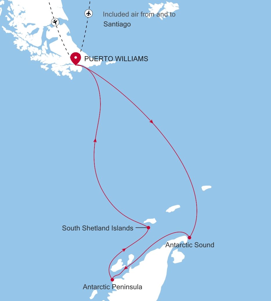Silver Wind Puerto Williams to Puerto Williams voyage WI271025010 itinerary map